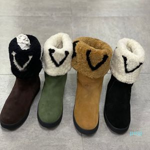 Kvinnors Snowdrop Flat Ankel Stövlar Svartvitt Suede Kalfskinn Fashion Flower Shearling Platform Stövlar Vinter Snowboots MartinBoots