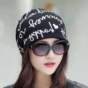 Bomull Fashion Beanies Chemo Caps Cancer Headwear Skull Cap Stickad Hat Scarf för Kvinnor CL008 Y21111
