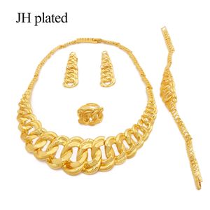 Wholesale 24k indian gold jewelry for sale - Group buy 24K gold color jewelry sets for women bridal luxury necklace earrings bracelet ring set Indian African wedding ornament giftsa