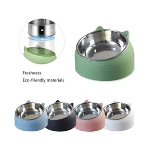 Dog Bowl To Protect The Cervical Spine 15 Degree Oblique Mouth Pet Stainless Steel Fall-resistant Bowls & Feeders WLL-928
