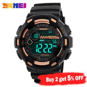 2022skmei ao ar livre esporte relógio homens multifunções 5bar impermeável pu pulseira led display relógios chrono digital relógio reloj hombre 1243