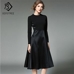 Winter Arrival Dresses O-Neck Moda Patchwork Mid Elegance Empire Pełna Rękaw Sashes Slim Odzież D88216L 210416