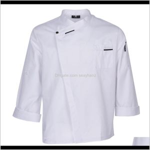 Diğerleri Giyim Damlası Teslimat 2021 Unisex Chef Ceketler Ceket Uzun Kollu Gömlek Mutfak Üniformaları Fhirk