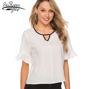 Plus Size Topy Biała Bluzka Blusas Mujer De Moda Krótki Rękaw Szyfon Damski Kobiety Kobiet i S 3856 50 210508