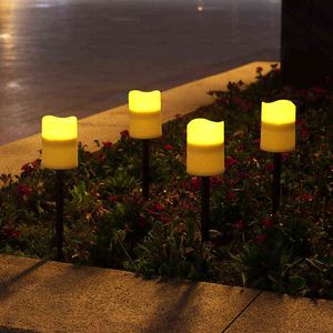 Pack of 3 or 6 Waterproof Battery Powered Electronic LED Solar Candles With Black Pillar Ground Spike,Rechargebale Candle Light H1222