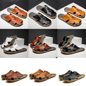 Arizona Designer Lyx Män Sommar Krokodil Mönster Tofflor Muller Loafers Äkta Läder Flats Sandaler Strandskor EUR38-48