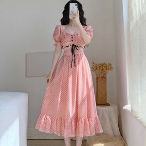 シンプルな水玉パーティードレス女性パフスリーブカジュアルデイリーボヘミアンスタイルシフォンヴェストドス服210529