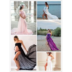 Sukienki ciążowe ciężarne suknia koronki długie Maxi Dress Po strzelanie Pography Rekwizyty Ciąża Czarny Biały Bez Ramiączek C3