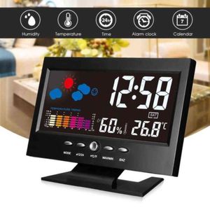 Electronic Digital Clock Weather Forecast Desktop Time Display Alarm Clock Thermometer Humidity Monitor Backlight Bedroom Clocks 211112