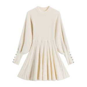 Winter Autumn Long Sleeves Pink White Beige Black Rabbit Fur Sweet Pullovers Short Mini Dress Puff Sleeve D2056 210514