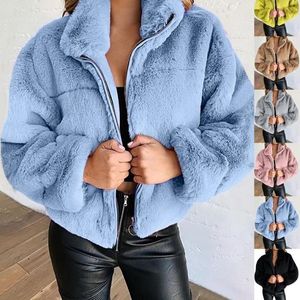 Kapüşonlu kadın neon peluş fermuarlı polar oyuncak sweatshirtler bayanlar ceket kış sıcak yün fermuarlı pamuk ceket dış giyim sweatshirt