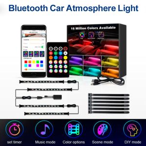 自動車の前面と背中の座席のための車のRGB LEDのBluetoothの雰囲気の光ストラップの足調節可能なカラフルなライト室内装飾的な音楽ランプ