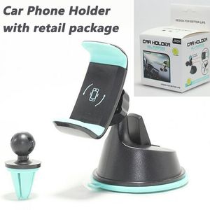 360 Degree New Universal Support Stand in Car accessory Phone Holder kickstand Air Vent and suction cup Mount For iPhone Samsung HUAWEI with retail package