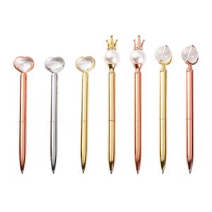 Big Pearl Globe Crystal Diamond Ballpoint Pen Heart shape Metal Ball Pens Student Office Writing Supplies