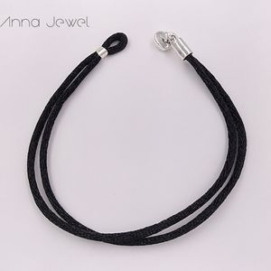 Hochwertiger, edler Schmuck, 100 % echtes Stoffkordel-Armband, gemischte Größe, 925er Silber, Perle, passend für Pandora-Charm-Armbänder, DIY-Markierung – für Frauen, Männer, Geschenke 590749CBK-S