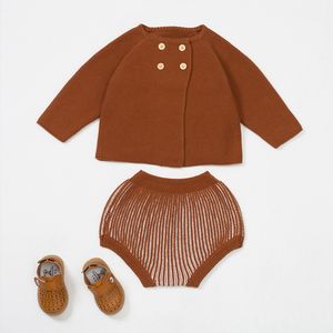 Осенний ребенок вязаный свитер ребенка девочка мальчик фонарь шорты с длинным рукавом кардиган 2-х частей набор 210515