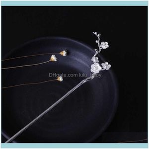 Outros joalherias 925 Sterling Sier Classic Plum Blossom Flower Chinese Style Hair Stick Para mulheres Vintage Hairpin Jewelry Aessories Dro