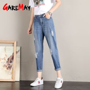 Hole Boyfriend Jeans per le donne a vita alta sciolto strappato donna vintage alla caviglia Harem femminile pantaloni casual in denim 210428