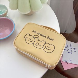 Wholesale three bears for sale - Group buy Handbag bags Ins homemade lovely cream color strong three bears strong make up student portable washing travel storage bag