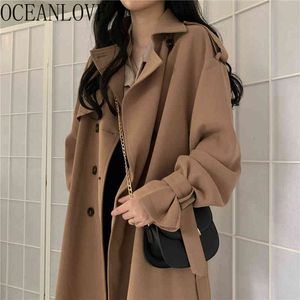 Koreanska Abrigos Mujer Invierno Solid Dubbelbröst Trench Coat Vintage Elegant Höst Jackor 19198 210415