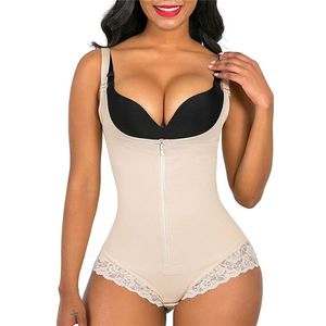 Postpartum Body Shaper Shapewear för gravida kvinnor Seamless Corset Tummy Control Colombian Girdle Lace Zipper Openbust Bodysuit 220311