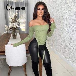 CNYISHE Spring Off the Shoulder Backless Short T-shirts Women Tops Tees Slash Neck Bodycon Crop Tops Female Shirts Blusas 210419