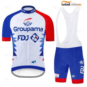 Pro Team Groupama FDJ Cykling Jerseys Cykel Maillot Andningsbar Ropa Ciclismo MTB Kortärmad Bike Cloth Bib Shorts Racing Sets