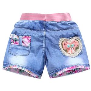 Summer Kids Short Denim per ragazze Fashion Girl Princess Jeans Pantaloni per bambini Abbigliamento floreale 210723