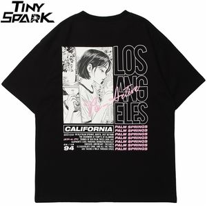 Mężczyźni Streetwear Hip Hop Tshirt Anime Dziewczyna Palenie List Drukuj T-shirt Harajuku Bawełna Lato Krótki Rękaw T Koszulka Czarny 210716