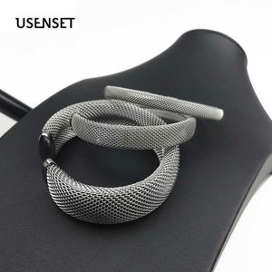 6mm 10mm 20mm Stainless Steel Mesh Bracelets Open Bangle Silver Color Round Wheat Weave Cross Bracelets for Women&men Jewelry Q0719