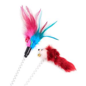 Cat Toys Interactive Toy With Sucker Spring Feather Plush Mouse Funny Pet Qtoe Dropship