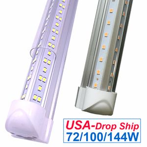 Tubo de luz LED, 8FT 72W 7200LM 100W 10000LM 144W 14400LM 15000LM 6500K, White Light, em forma de V, Cobertura clara, saída de Hight, Linkable T8 luzes para garagem 8 pé com plug