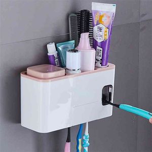 Porta spazzolino Distributore automatico di dentifricio Spremiagrumi per bagno Accessori per mensole a parete per montaggio a parete 210423