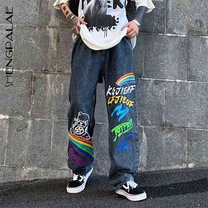 Sommar höst casual jeans kvinna långa byxor cowboy kvinnlig lös streetwear graffiti print pants za5047 210427