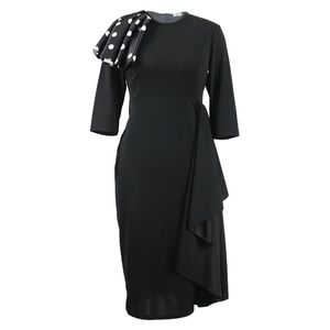 Women Patchwork Bodycon Dresses Half Sleeve Polka Dot Pencil Knee Length Ladies Slim Fit Plus Size Evening Party Wear Robes XXL 210527