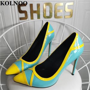 Elbise Ayakkabıları Kolnoo 2022 Basit Stil Bayan Yüksek Topuklu Pompalar Gerçek POS Homegun Patent Deri Seksi Parti Ofis Akşam Moda Mahkemesi Pompalar