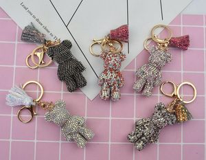 18 Färg Full Rhinestone Diamond Cartoon Pendant Bear Crystal Keychain Ringhållare Hängsmycke Väskan Kvinnors Handväska Nyckelkedja Present