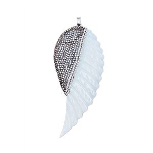 White Mother of Pearl Shell Wing Pendant Real Sea Shells Carved Feather Rhinestone Pendants 5 Pieces