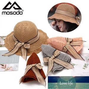 Mosado Women Bucket Hat Sunscreen Bow Knot Knitted Hollow Out Wstążka Panie Składany Outdoor Beach Summer Retro Cap Factory Cena Ekspert Projekt Quality Najnowsze styl