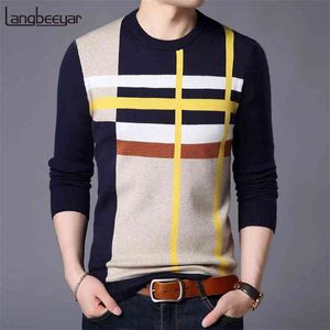 Модный бренд свитер для мужской пуловер O-шеи тонкий подходящий перемычки вязаный шерстяной зимний корейский стиль повседневная мужская одежда 210818