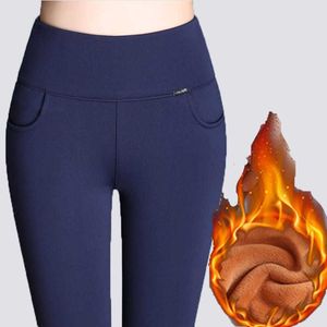 WKOUD Winter Leggings Women Plus Size High Waist Stretch Thick Legging Solid Skinny Warm Velvet Pencil Pants Lady Trousers P8667 SH190828