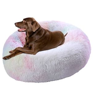 Cama de cães redonda zíper lavável tampa lavável grande sofá cama cama pelúcia gato cães cães kennel gato tapetes de inverno aquecer aquecido pet colchão líquido 211009