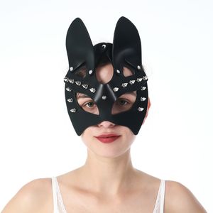 Sexy Leather Bdsm Cat Eyes Masks Punk Erotic Fetish Harness for Adult Toys Party Costume Bunny Cosplay Rabbit Face Mask