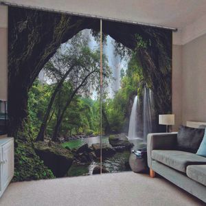 High Quality Curtain Cave Waterfall Living Room Bedroom Po Curtains 3D Simple Pink Blackout Curtain 210712