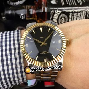 41mm m12713-0011 12713 Gents Watches Black Dial Asian Automatic Mens Watch Diamond Stick Markers Two Tone Gold Steel Bracelet HWTD Hello_watch