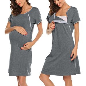 Hot Women Sleepwear pijama Maternity Dress Short Sleeve Nursing Baby Breastfeeding Nightdress Pregnancy Dress Q0713