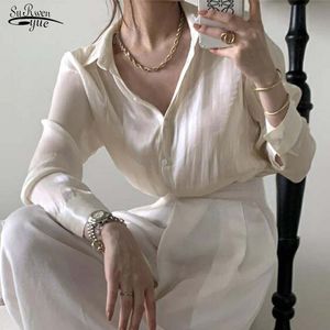 Vintage Bluz Kadınlar Sonbahar Moda Düğme Up Saten Ipek Gömlek Beyaz Lady Uzun Kollu Kadın Kore Gevşek Sokak Gömlek 11971 210521