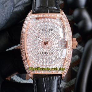 TWF V Version T D Japan Miyota Automatiska herrar Titta på Gypsophila Diamond Dial Iced Out Square Cut Diamonds Rose Gold Case Leather Strap Eternity Jewelry