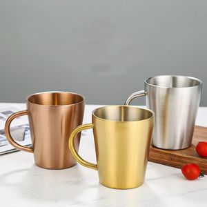 Wholesale steel saucer for sale - Group buy Cups Saucers Stainless Steel Shatterproof Coffee Tea Cup With Handle Insulation Anti Scalding Water Wine Glasses Drinking Beer Mug