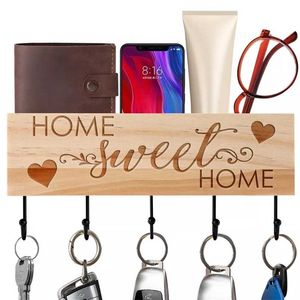 Creative Personalized Engraved Letter Bamboo Wood Iron Five Key Racks Sundries Storage Holders Hanger Wall Door Back Decorative 211112